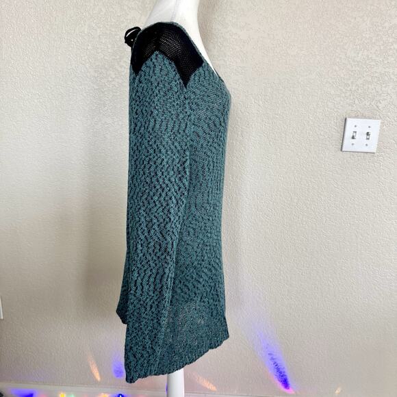 Maurices Sweater Crochet Knit Dress Sz 2 Teal Blue Tunic Long Sleeve Bow Back - Picture 5 of 15
